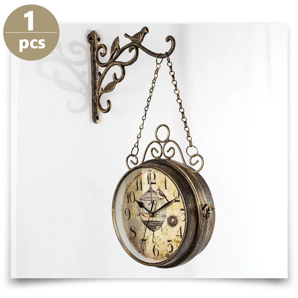 

Creative Wall Clock Vintage Style Double-Side Iron Hanging Clock for Home Decoration Silent Movement Retro Design