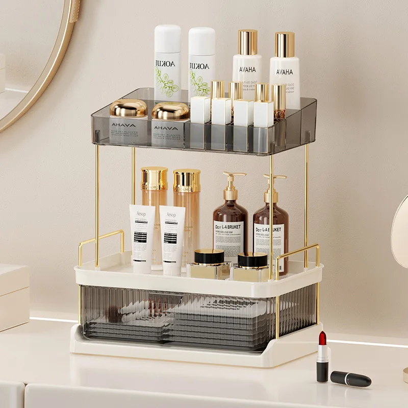 Luxury Drawer Storage Organizer Holder Cosmetics Desktop Compartment Table Storage Rack Skin Care Brush Case Lipstick Makeup Bag