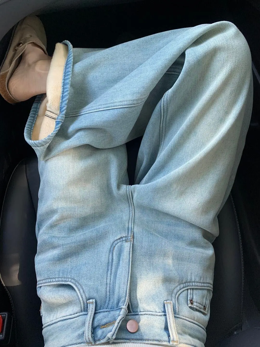 

High Waist Thickened Fleece Wide Leg Jeans Light Blue Women's Autumn Winter Fashion Straight Long Pants Floor-Length Trousers
