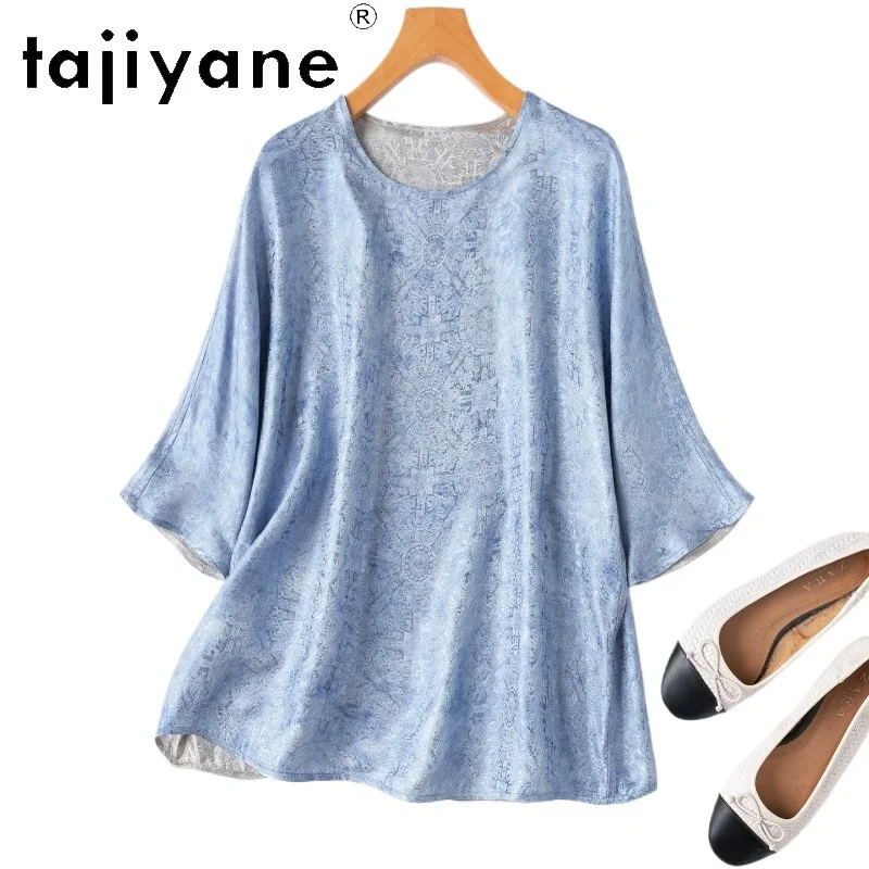 

TAJIYANE 100% Real Mulberry Silk Women T Shirts Reversible Jacquard Satin T Shirt Loose Summer Tops for Woman Clothes 2026 ropa