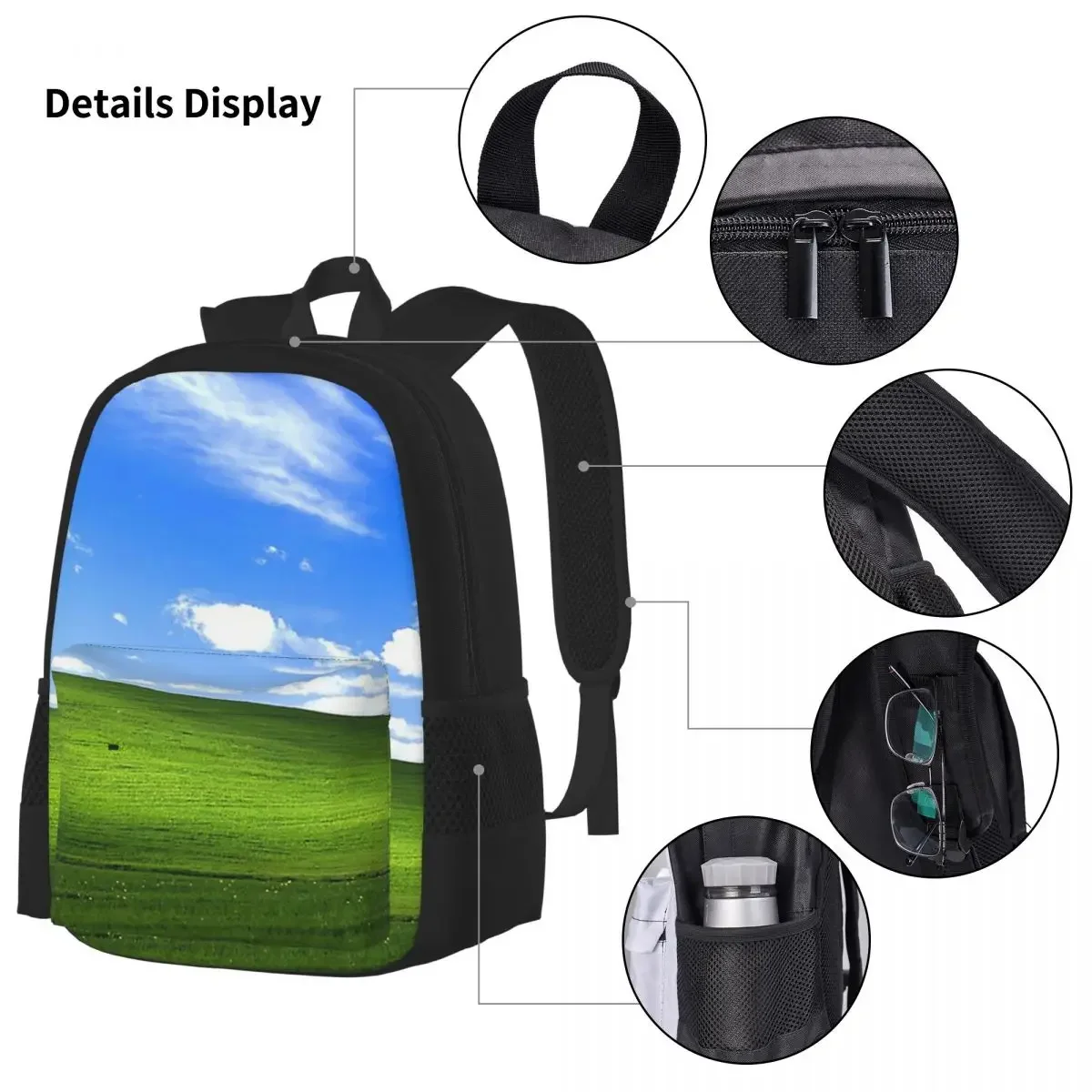 Windows XP Wallpaper Mochilas para meninos e meninas, Sacos escolares infantis, Mochila Infantil, Lunch Bag, Pen Bag, Bookbag, 3 Piece Set