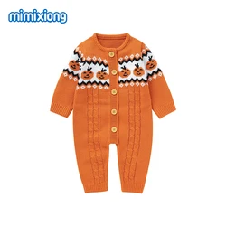 Baby Halloween Rompers Costumes Orange Pumpkin Knitted Newborn Boys Girls Jumpsuits One Piece Winter Infant Unisex Outfits 0-18m