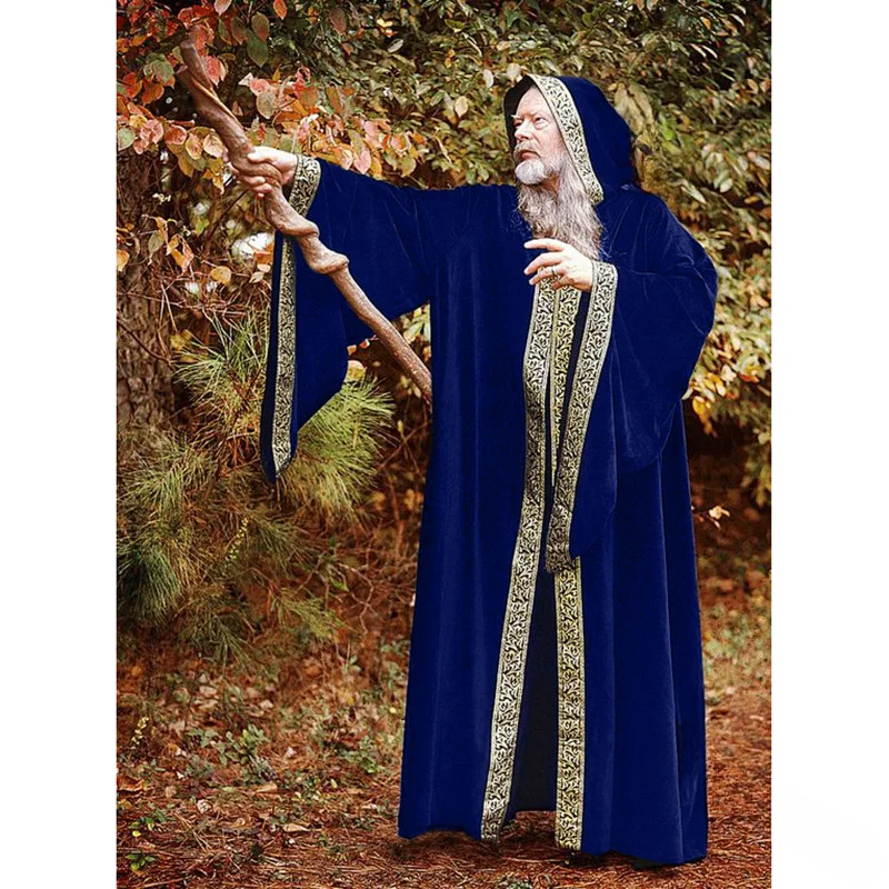 2024 Unisex-Halloween-Kostüm, mittelalterlicher Umhang, Umhang für Erwachsene, mit Kapuze, Tod, Vampir, Zauberer, Mönch, Hexe, Kostüm, Priester, Pastor, Kleid, Robe
