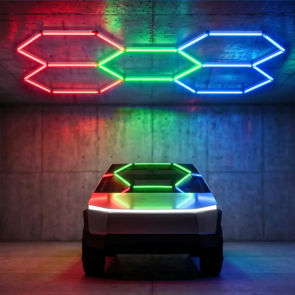 240W Hexagon Garage Lights, 5 Grid RGB Hexagon LED Lights with Music Sync Mode, App & Remote Control, Multi-Color Honeycomb Ligh