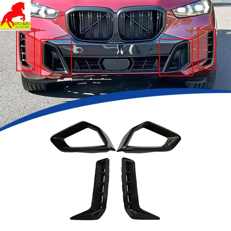 Glossy Black Front Bumper Fog Lamp Cover Frame Splitter Canards for BMW X5 G05 M60 Style 2023+ ABS Body Kits Car Styling