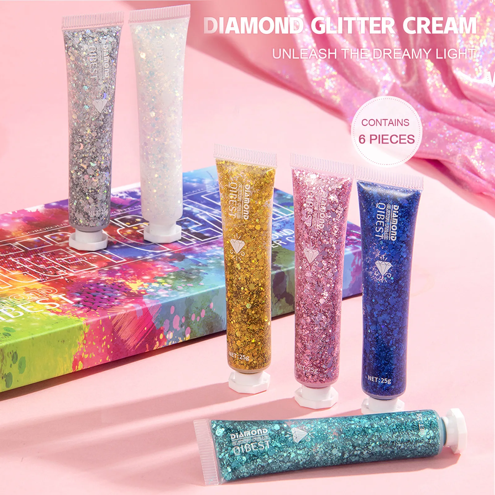 Face Body Glitter Gel 6 Color Face Body Glitter Sequins Gel Set Long Lasting Sparkling Hair Nails Makeup Festival Glitter