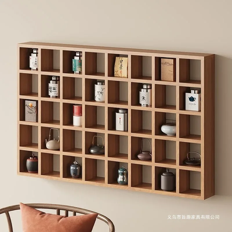 Solid wood lattice frame Wall shelf Wall hanging storage cabinet Teapot teacup display stand Duobao Pavilion Bogu frame