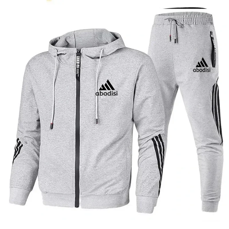 2024 Purchase new fashion sports men\'s zipper hoodie and casual sweatpants two-piece sweatshirt men\'s outdoor travel suit set