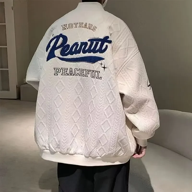Autumn Men\'s Standing Collar Baggy Jacket Sweatshirt Korean Fashion Harajuku Winter Baseball Uniform Coat Y2k Japan Streetwear