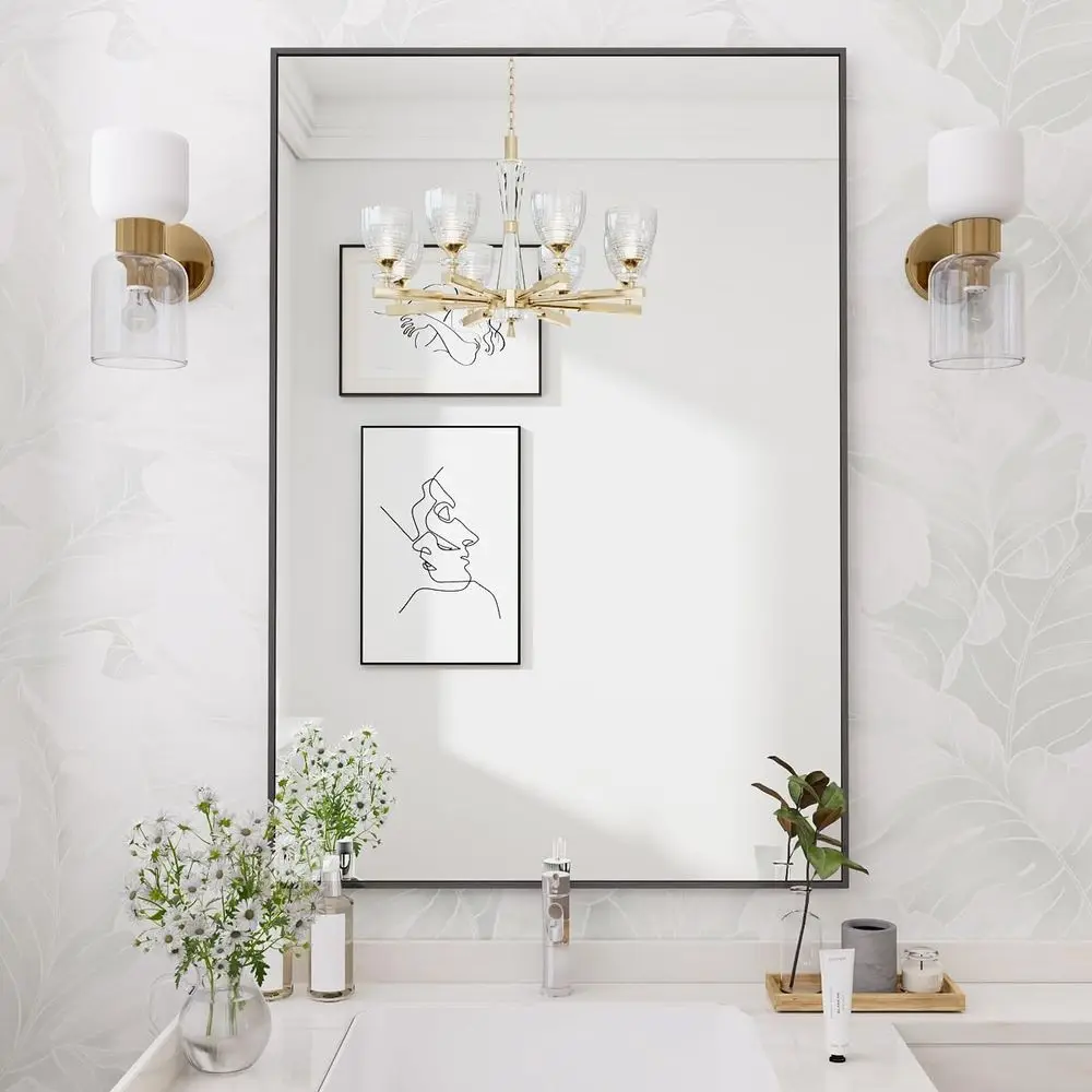 

Black RecWall Mirror, 20x30 Inch Bathroom Mirror, e Vanity Mirror or Entryway, Living Room, Bedroom Bathroom, Hangs Horizontally