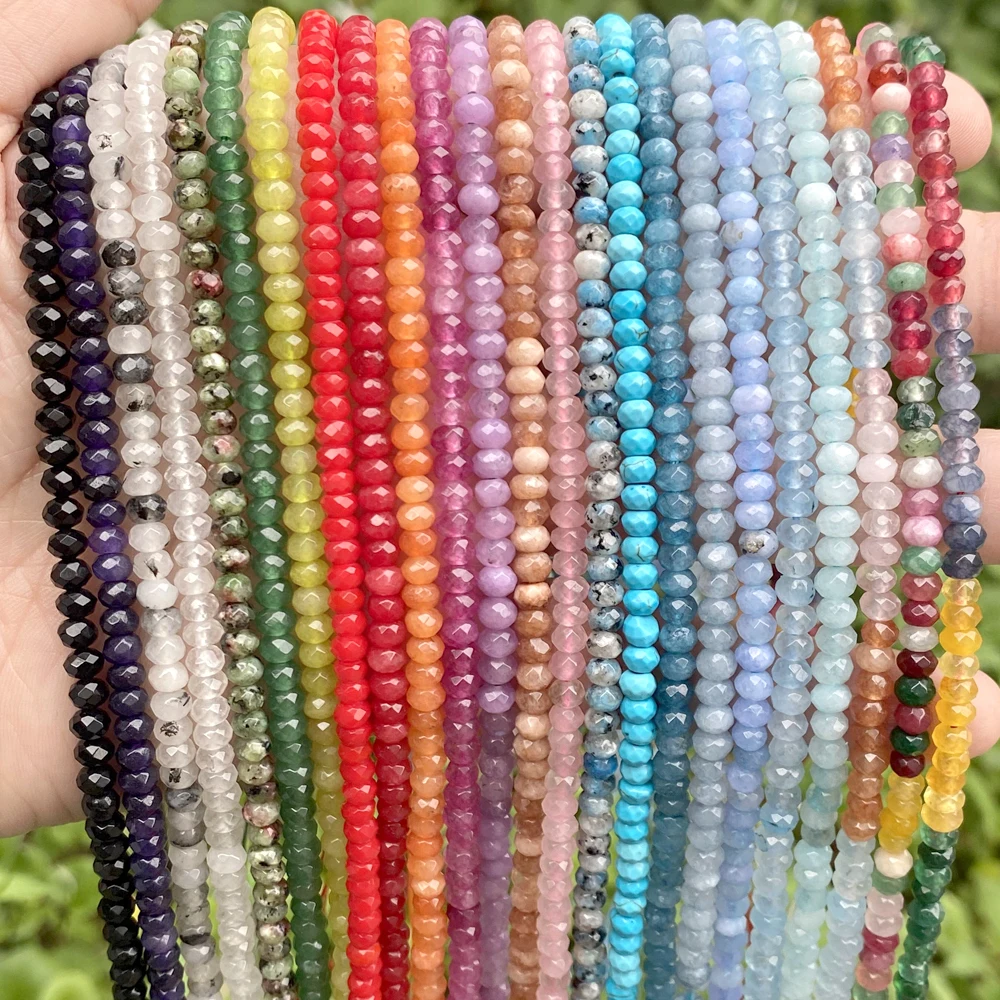 3x4mm Natural Stone Faceted Flat Crystals Agate Jade Gemstone Spacer Loose Beads For Jewelry Making DIY Bracelet Necklace 15“