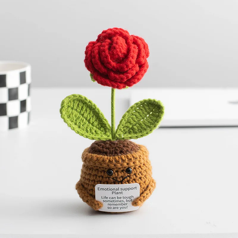 Mini linhas de crochê rosas girassóis vaso suporte emocional plantas recheadas mãe dia dos namorados presentes de formatura de natal