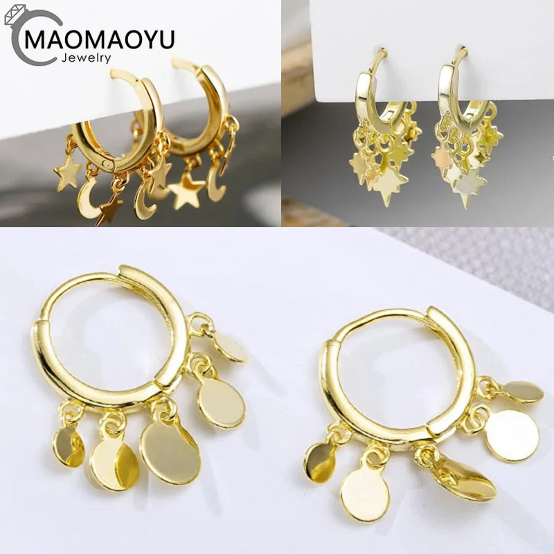 

925 Sterling Silver Needle Geometry Circle Earrings Many Pendant Trendy Fashion Women's Earrings Party Wedding Jewelry Gifts