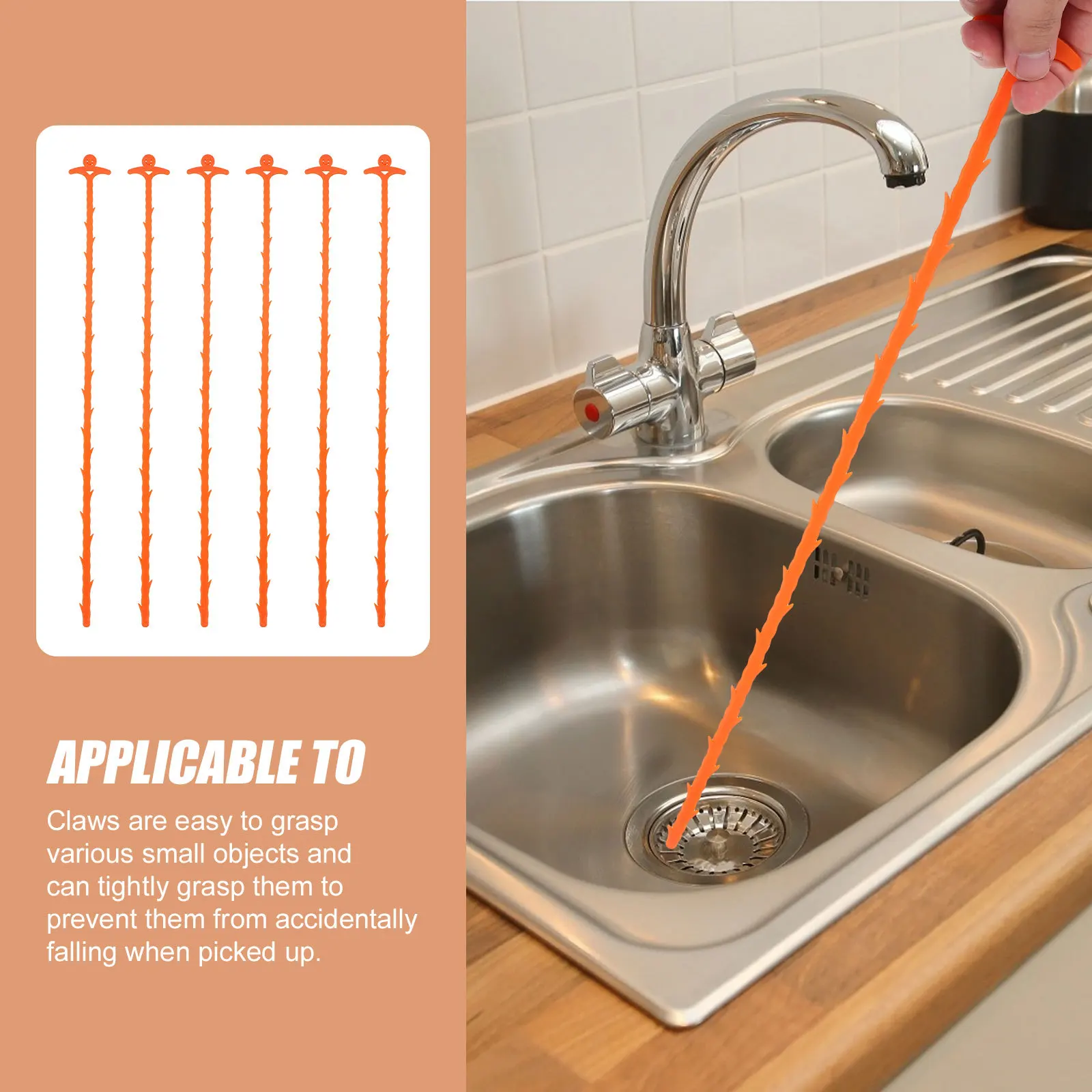 

6pcs Drain Remover Flexible Grabber Tool For Sink Bathroom Shower Cleaning Shower Drain Clog Remover Hose Pickup Assist Tool