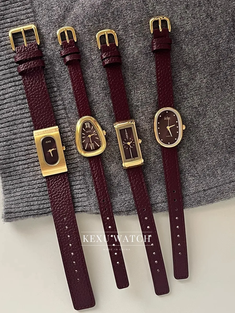 

Часы IEKE, элегантные женские часы с коричневым кожаным ремешком, изящные прямоугольные/квадратные/овальные/змеиная голова, лицо, женские часы