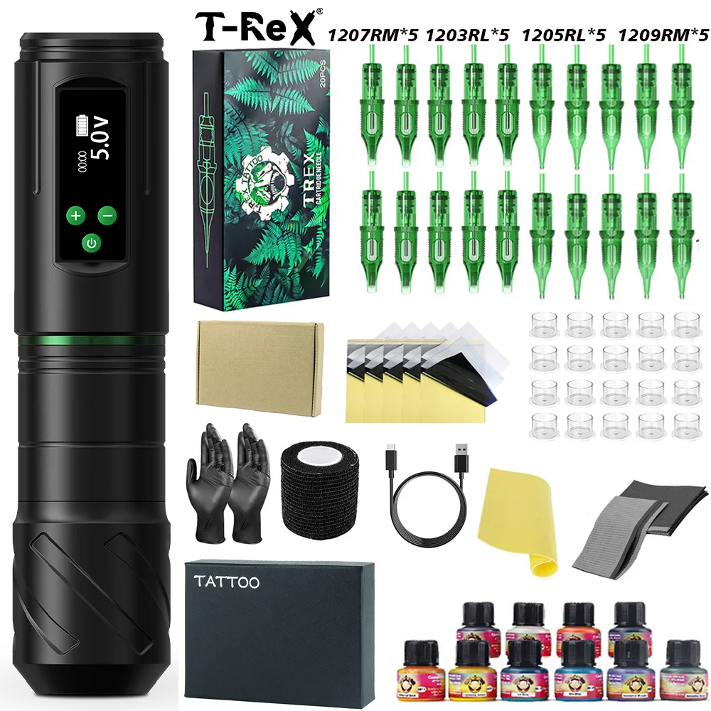 

Kiss of Dragon Tattoo Kit Wireless Tattoo Machine Pen Kit 3.5mm Stroke Custom Motor 1600mAh LCD Screen Battery Complete Kit