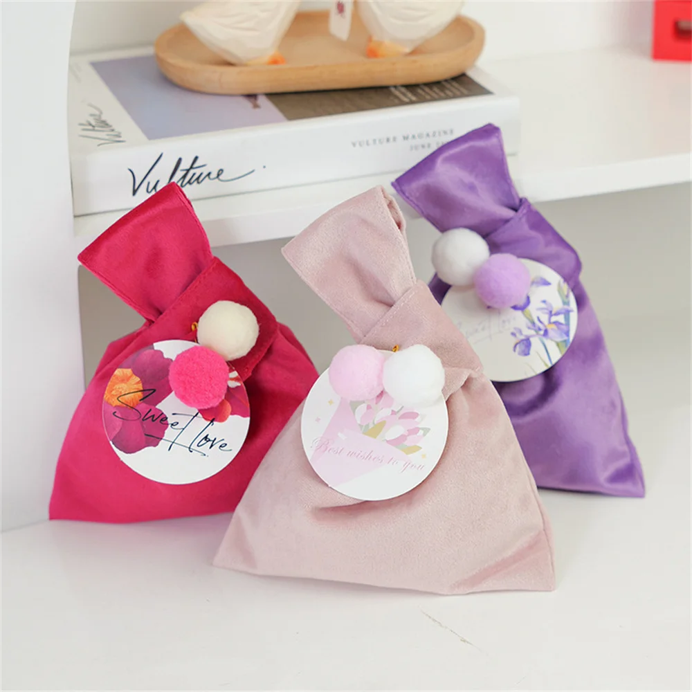 High-End Velvet  Wedding Candy Bag Women Mini Knot Wrist Handbag Giftbag Small Items Snack Organizer Bags Party Suppliers