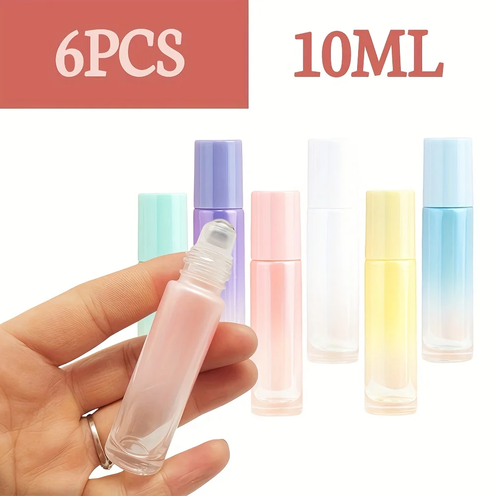 

6 шт. портативные стеклянные флаконы с роликами многоразового использования, флаконы с эфирным маслом и духов, удобный для путешествий, компактный дизайн