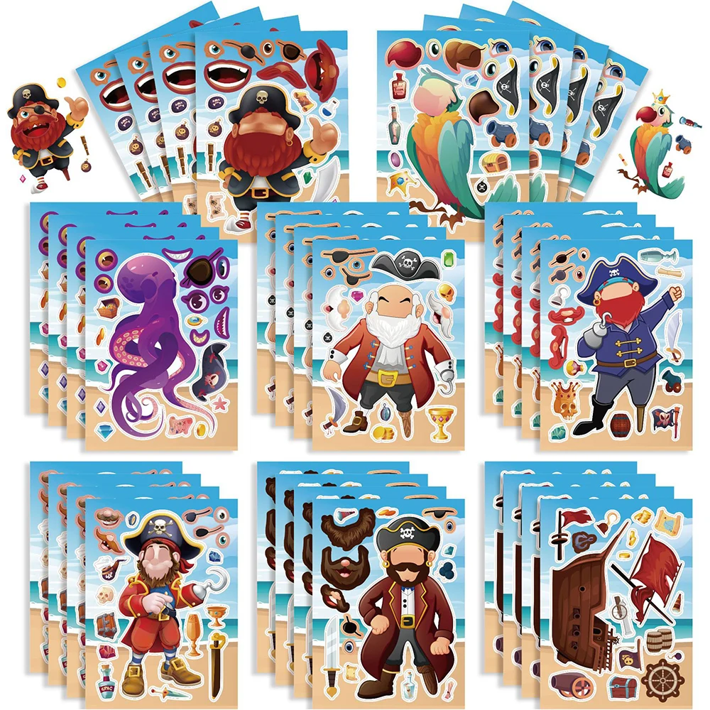 8/16sheets DIY Pirates Cartoon Stickers Ship Octopus Posters Sticker Motorcycle Skateboard Phone Notebook Funny Decals Kid Toys