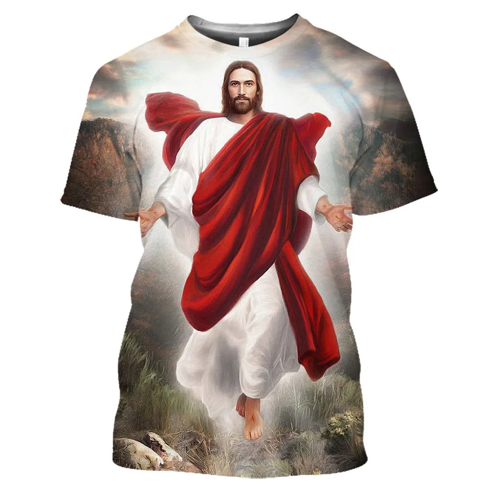 Haut graphique imprimé en 3D pour hommes, Christ Jésus, Dieu religieux, mode décontractée Harajuku, haut vintage At, respirant, grande taille, été