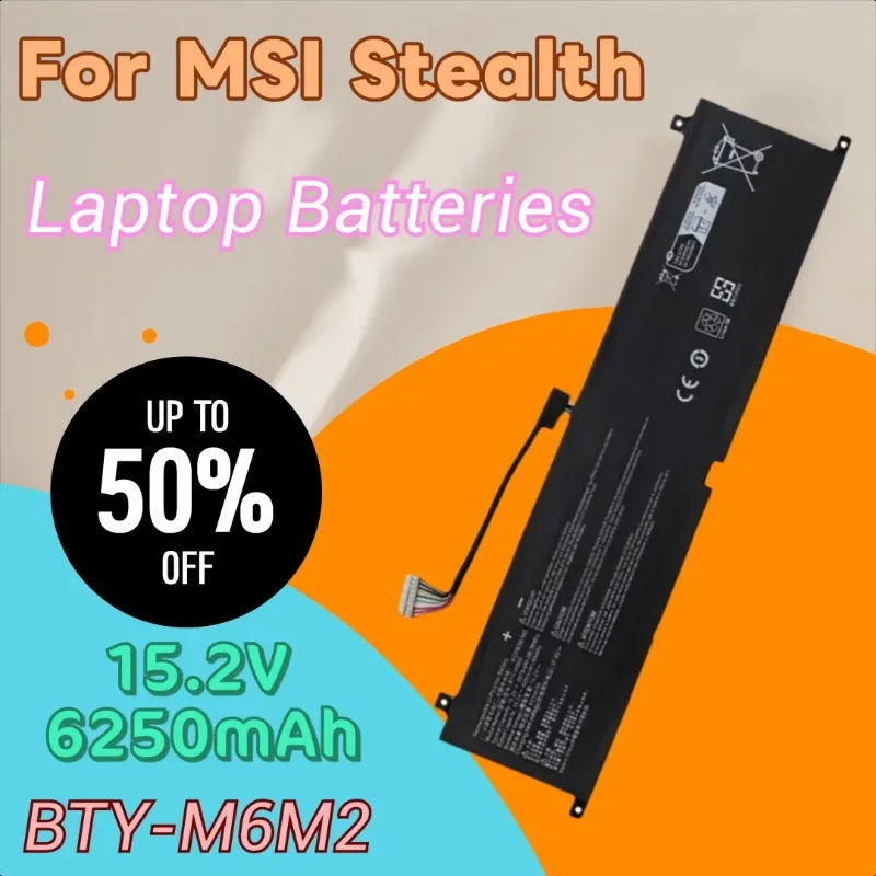 New BTY-M6M2 Laptop Battery 15.2V 6250mAh for MSI Stealth 16 AI Studio A1VHG A1VFG A1VGG A13VG A1VIG A13VF Laptop Battery