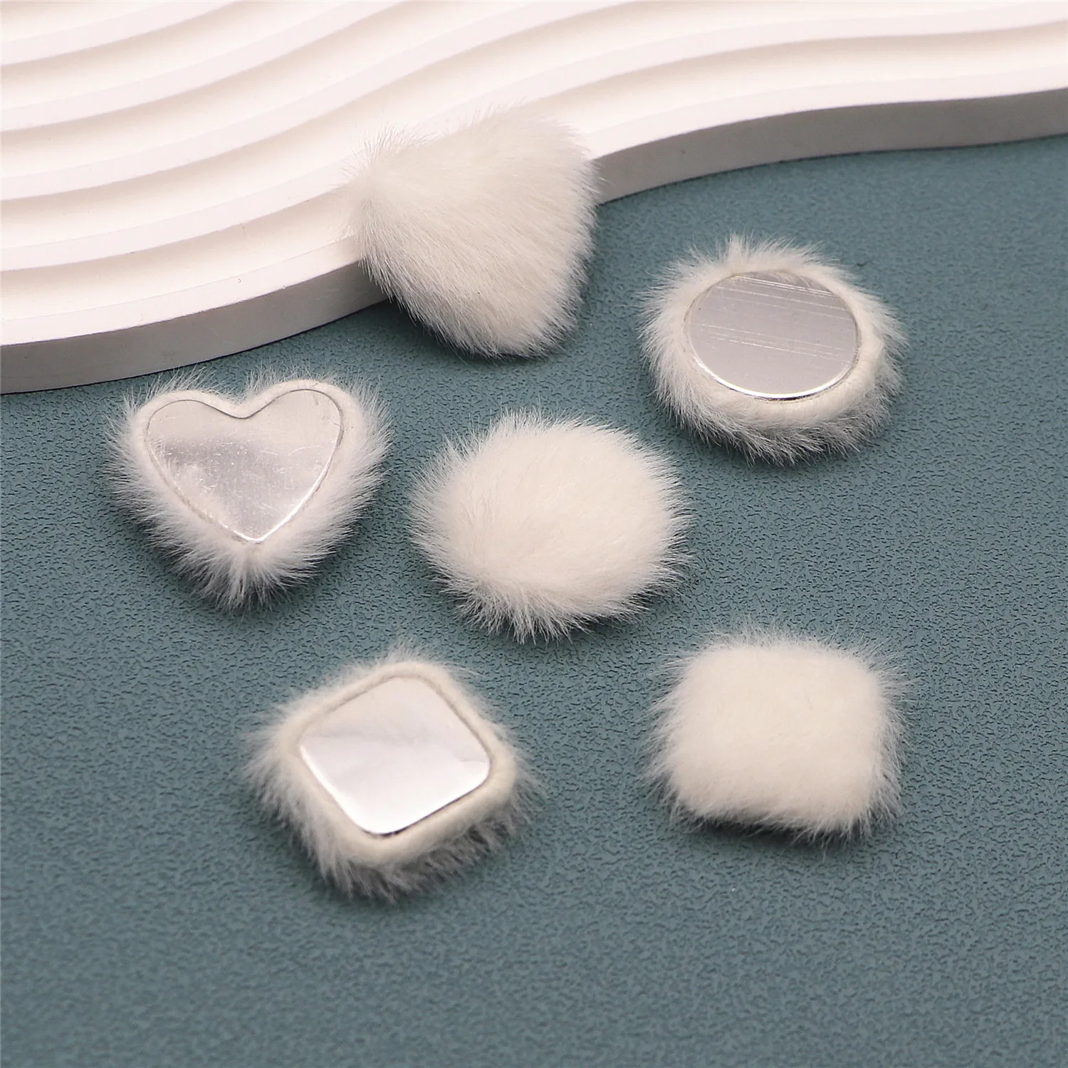 10pcs Thick and Solid Hairy Fabric Covered Heart/Round/Square Button Flatback DIY Jewelry/Hair Clip Decoration Accessories