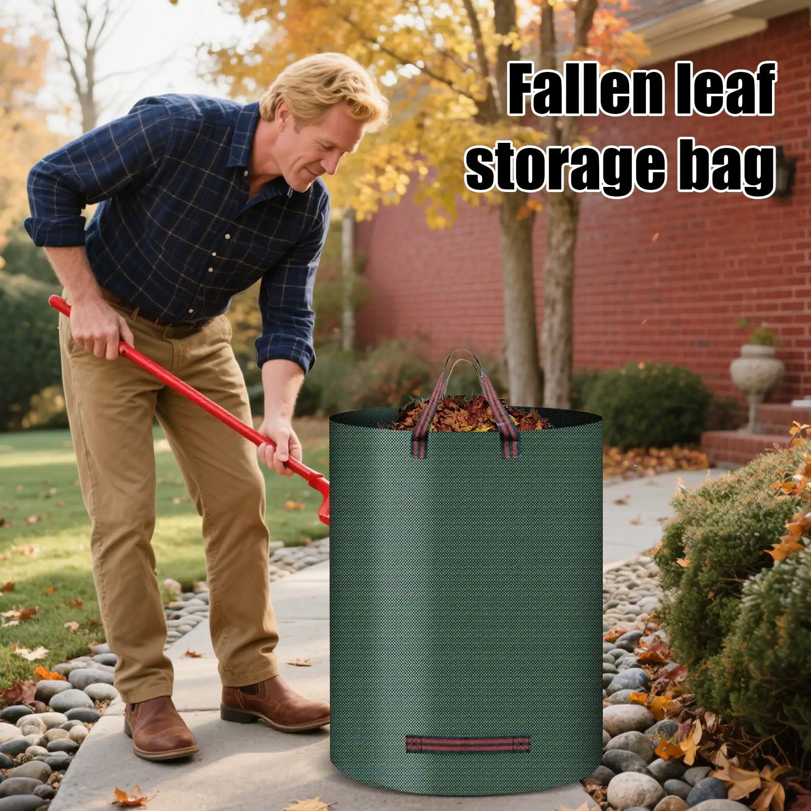 Yard Waste Bag Foldable Double Handles Reinforced Leaves Collection Bag Reusable for Garage Beach Backyard Park Playground