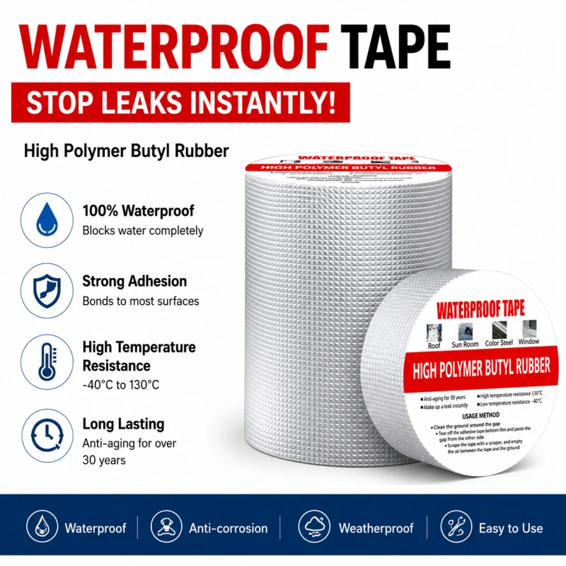 Permanent Fix Roof Leak Repair Tape Butyl Sealant Strip Self-Adhesive Aluminum Foil for RV, Pipe, Mobile Home, Metal Cracks, Wat