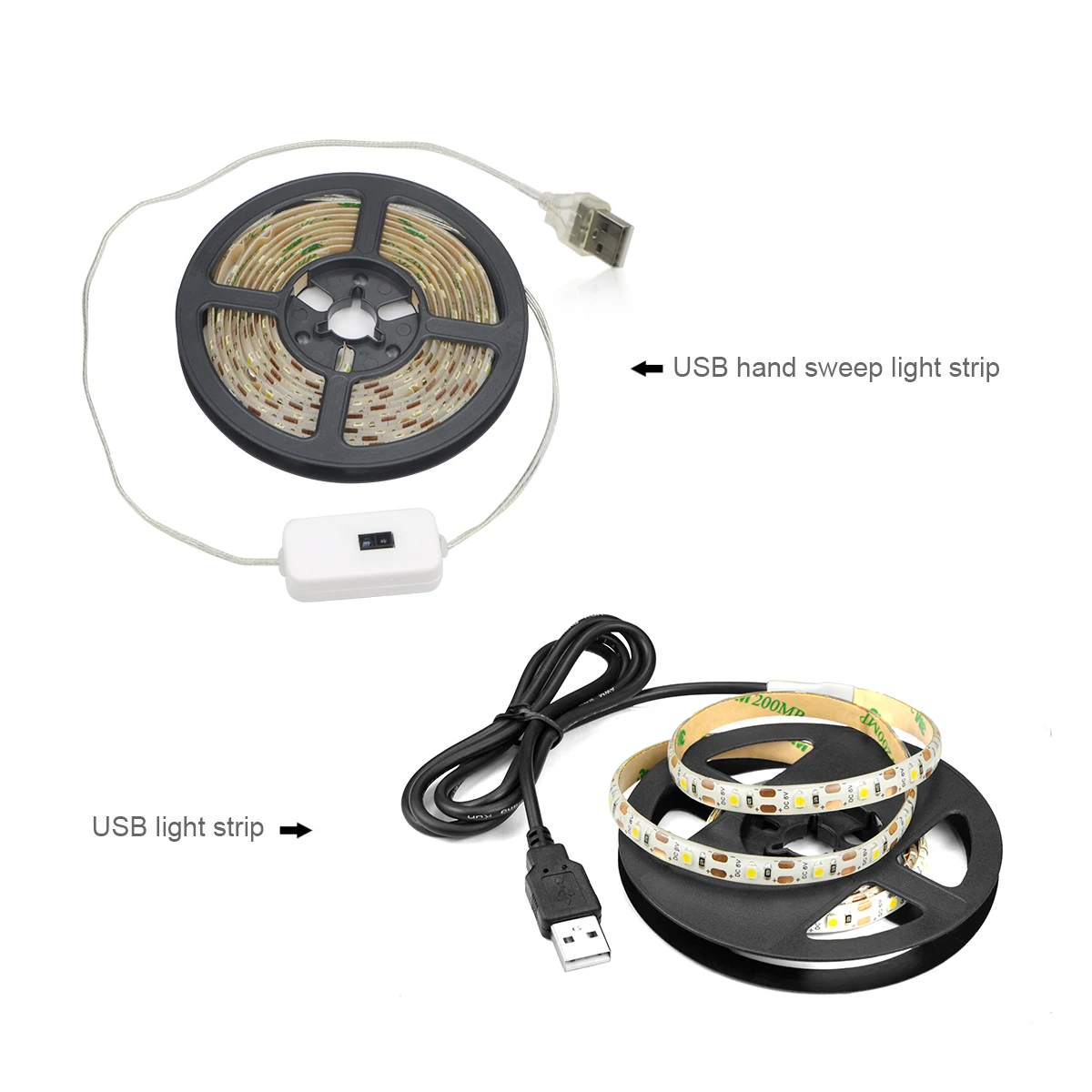 1-5m SMD Flexible Tape USB Cable Powered Ribbon Diode Tape DC 5V Hand Sweep Sensor LED Strips Lights for Room Kitchen Lighting