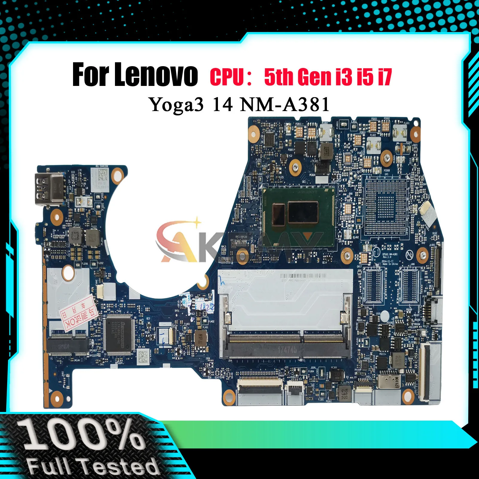

Материнская плата для ноутбука NM-A381 для Lenovo Yoga 3-14 с i3 i5 i7 4-го 5-го поколения, 100% полностью протестирована