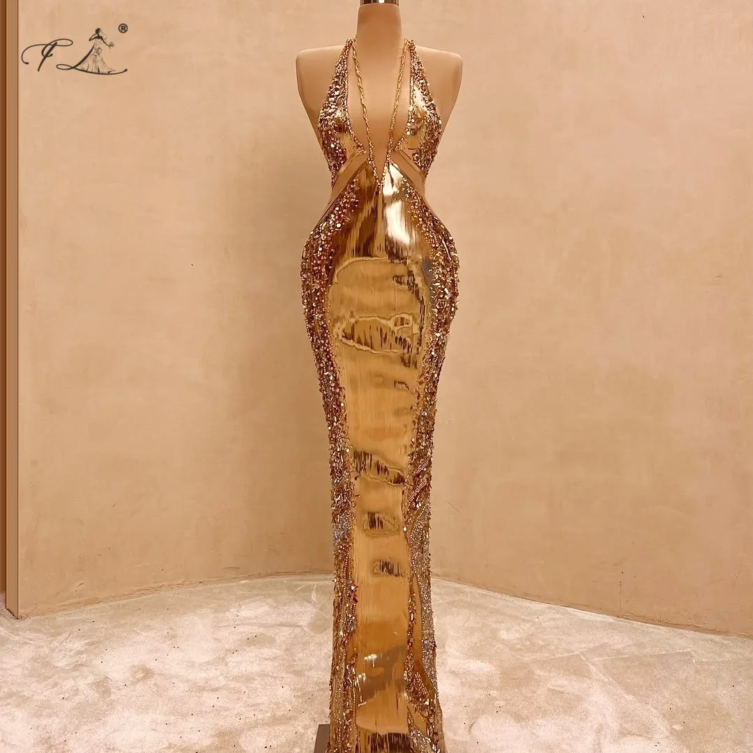 

Sequined Evening Dress Golden Mermaid Dresses Sexy Halterneck Ball Gowns Party Dresses Cocktail Dresses Customizable