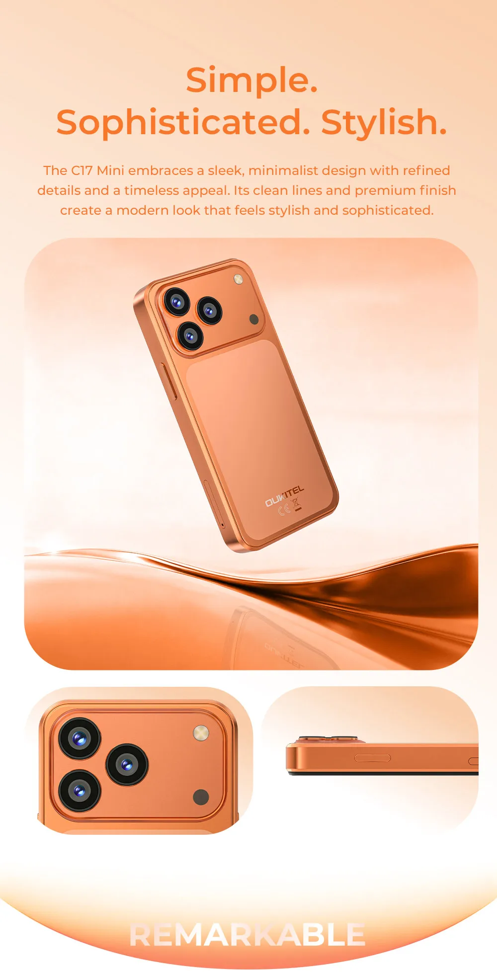 OUKITEL C17 mini Mini Smartphone, Up to 12GB RAM (3+9) + 32GB ROM, Ultra Compact Pocket Small Phone, 4" Mini Display, 2300mAh Battery, Gemini AI, Unlocked Android Mobile Phone