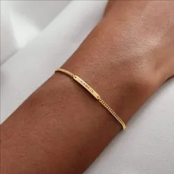 Custom Engraved Mini Bar Bracelet With Chain Personalized Exquisite Name Stackable Bracelet Gift Handmade Jewelry Christmas Love