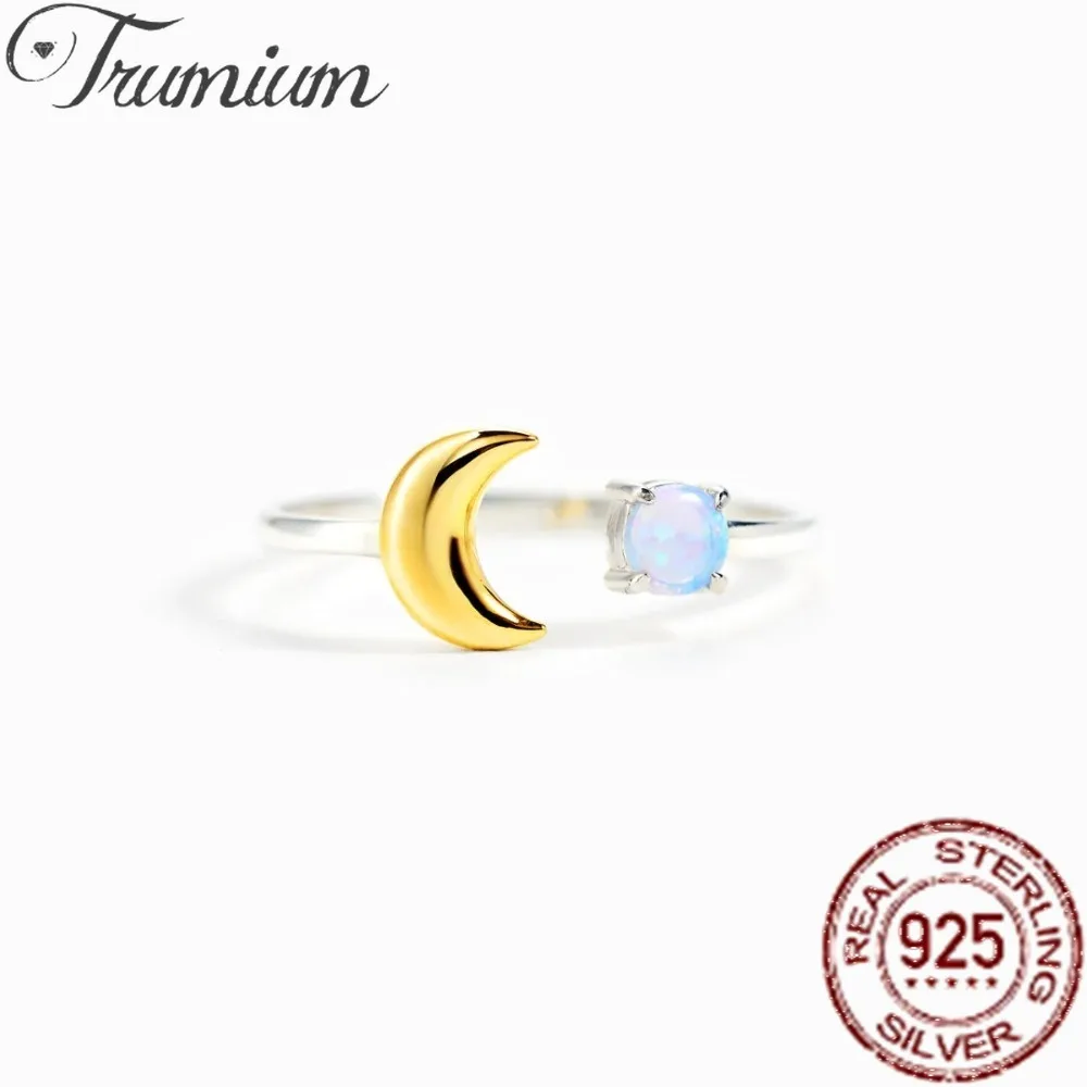 

Trumium New 925 Sterling Silver Moon Star Dual Color Rings for Women Simple Trendy Ring Blue Opal Jewelry Gifts for Daughter Mom