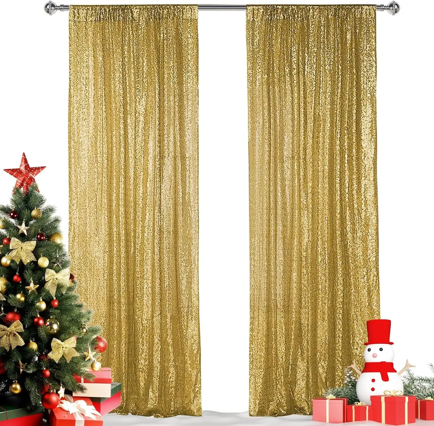 Rosa Ouro Lantejoula Contexto Cortina, fundo De Cerimônia De Natal, Contexto Glitter, Tecido Shimmer, cortinas, 2ft x 8ft