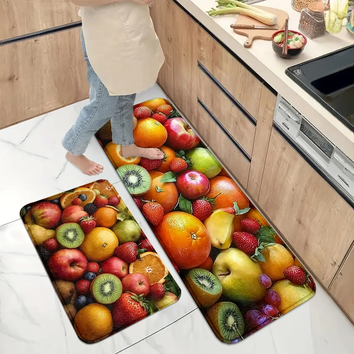 Colorful Fruit Carpet Bright L-shaped Kitchen Long Carpet Soft and Washable Home Decoration Door Mat