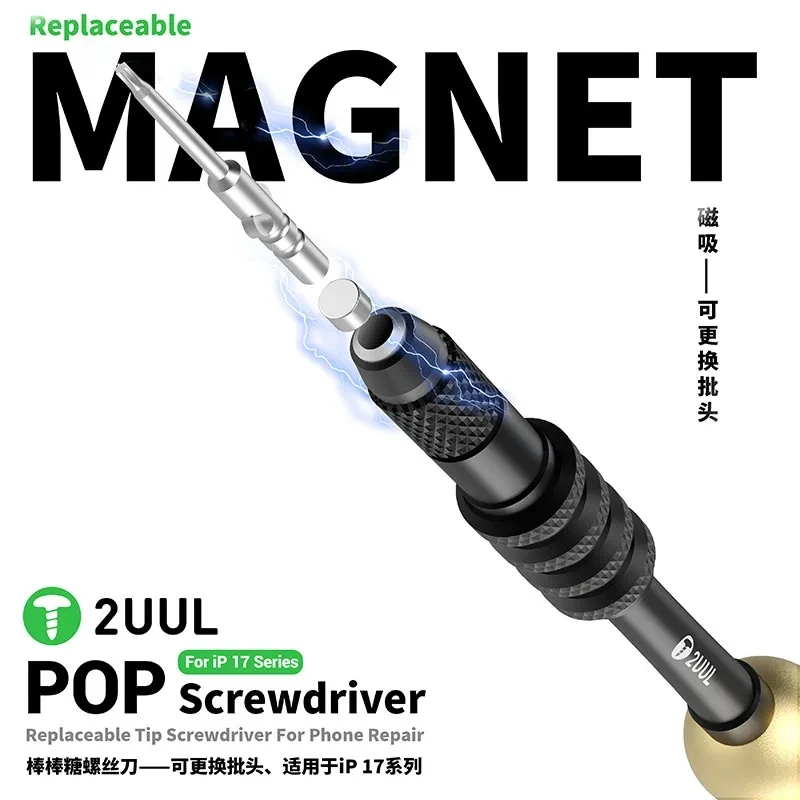 

2UUL SD87 отвертка для ремонта телефона для iPhone 17, разборка серии, POP магнитная сменная отвертка с наконечником, инструмент для демонтажа