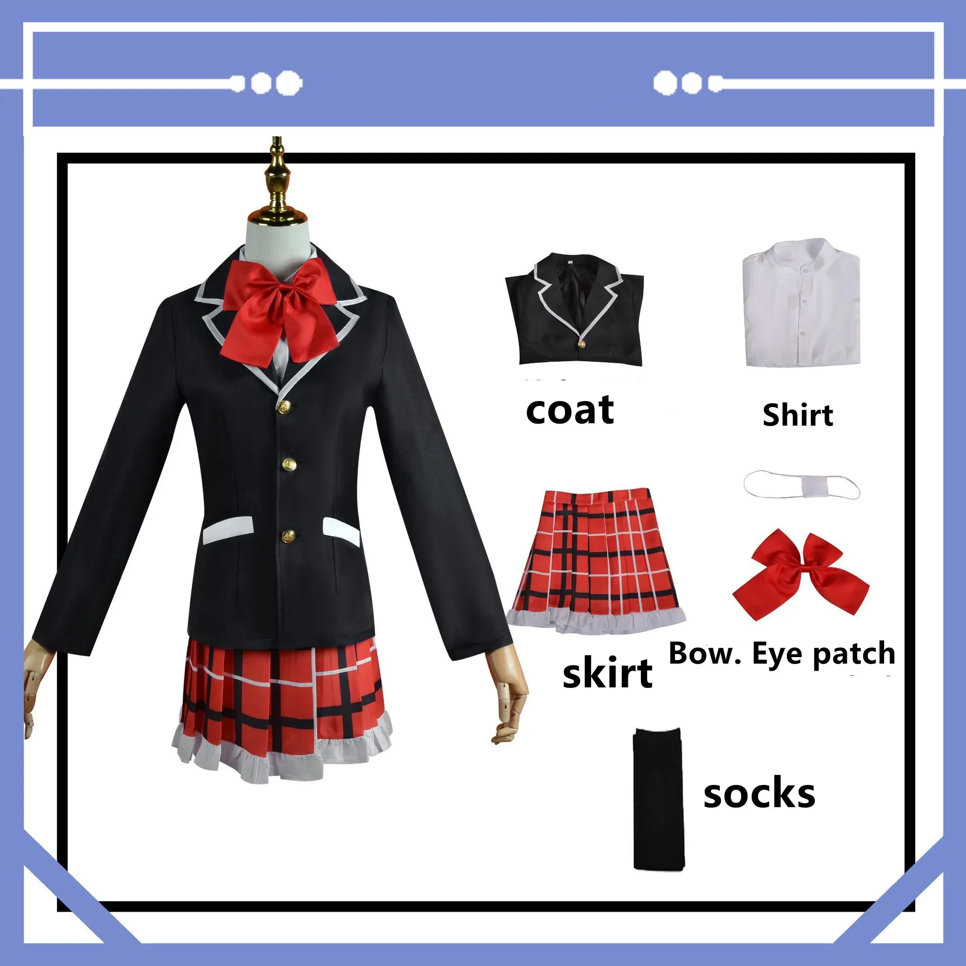 

Adult Woman Skirts Uniform Suit Halloween Anime Love Chunibyo Other Delusions Takanashi Rikka Dekomori Sanae Cosplay Costume Wig