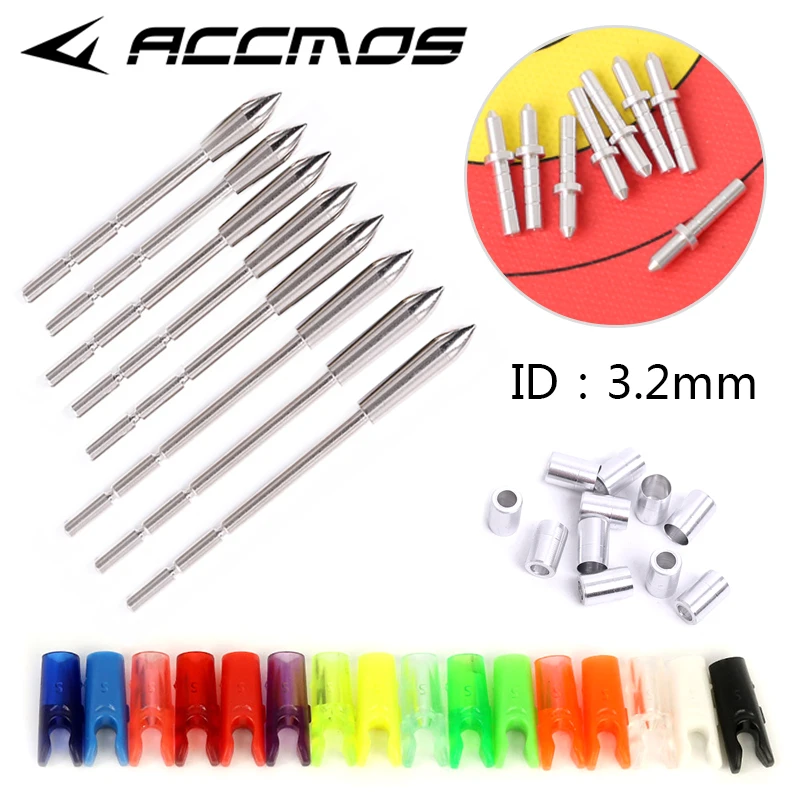 

12pcs ID 3.2mm Arrow Heads + Arrow Pin and Nock + Arrow Collar for ID 3.2mm Arrow Shaft DIY Accessories