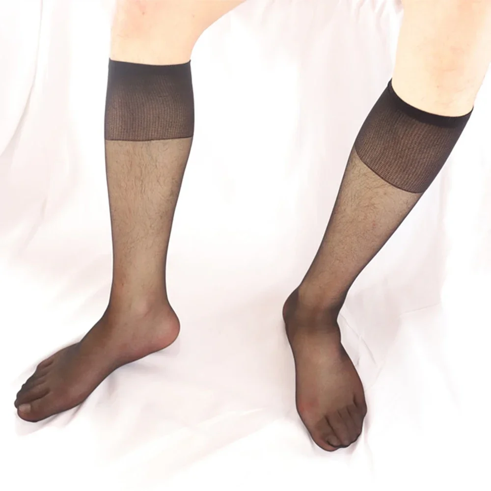 1 Pair Men's Business Dress Tube Socks Stocking Summer Invisible Sock Formal Solid Traceless Sheer See-Through Stockings