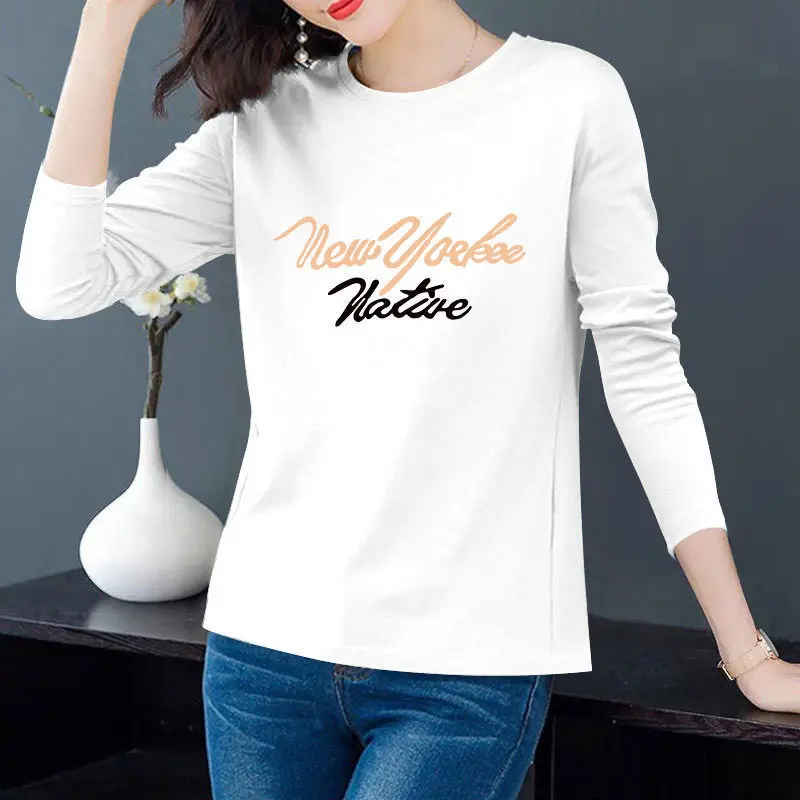 Fashion Printed Letter Loose All-match T-Shirt Women's Clothing 2023 Autumn New Oversized Casual Pullovers Commute Tee Shirt image 5