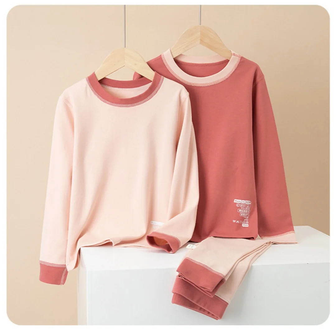 أطفال بوي القطن ملابس اخلية حرارية مجموعات الشتاء 4-9Y الأطفال التباين اللون الدافئة المتسكعون طويلة الأكمام السراويل لينة فتاة منامة #4