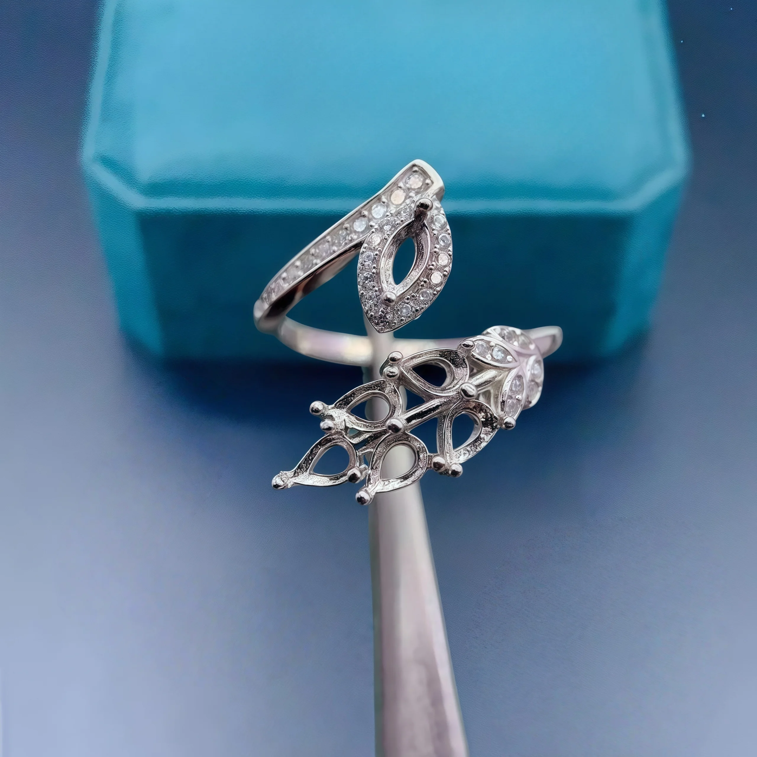 L S925 فضة حلقة الإعداد 3*4/2*4 مللي متر قطرة الماء حجر لتقوم بها بنفسك حامل فارغ غرامة مجوهرات Charm ورقة على شكل تصميم للمرأة #5