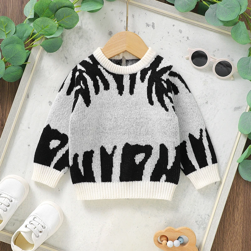Baby Boys Sweaters Clothes Winter Casual Crew Neck Long Sleeve Knitted Newborn Infant Pullovers 1-3Y Toddler Outwear Jumpers Top
