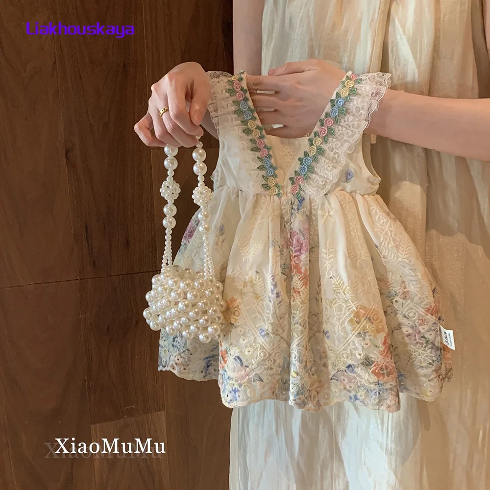 2-8Y Toddler Girls French Floral Print Sleeveless Vest Dress Summer 2025 New A Line Princess Sundress Kids Casual Daily Birthday