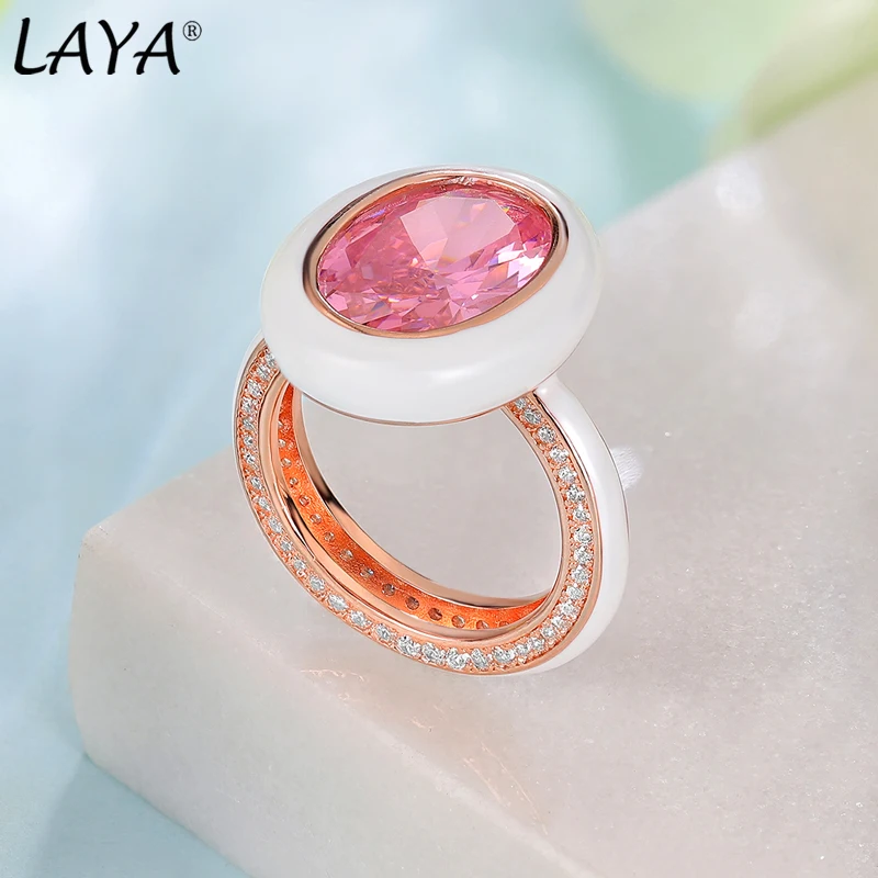 LAYA 925%100 Sterling Silver Shining  green Zircon Finger Ring For Women Men Luxury Charm Jewelry Handmade Enamel 2024 Trend