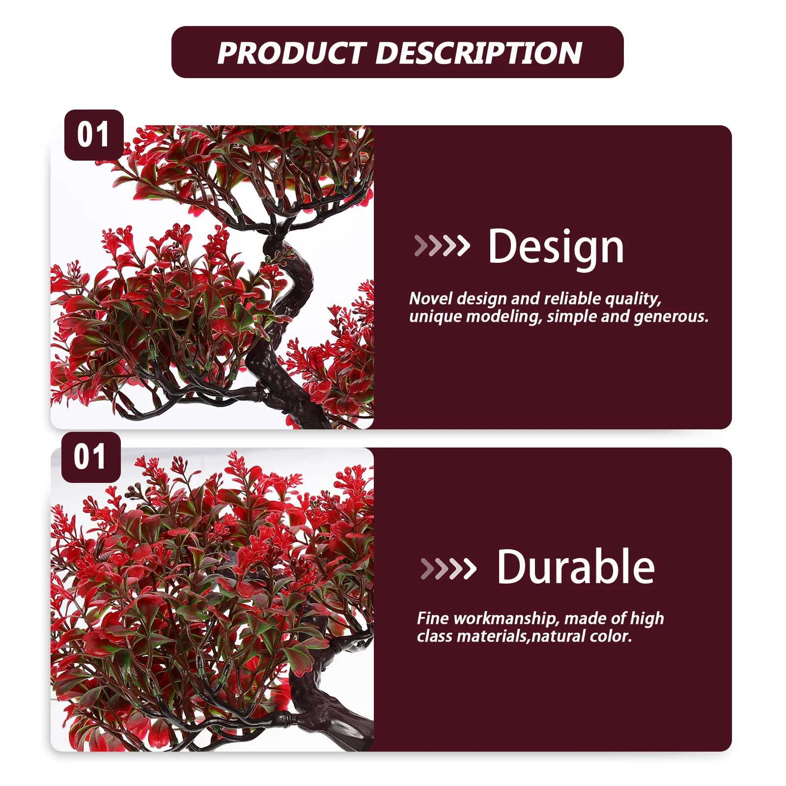 

Realistic Artificial Plants Decor IndoorRed Color Fake Potted PlantsGreeneryBonsai TreeLiving Room Kitchen Office Bookshelves