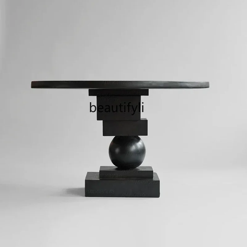 

Asmt52 Solid wood dining table Home retro restaurant Modern minimalist round table