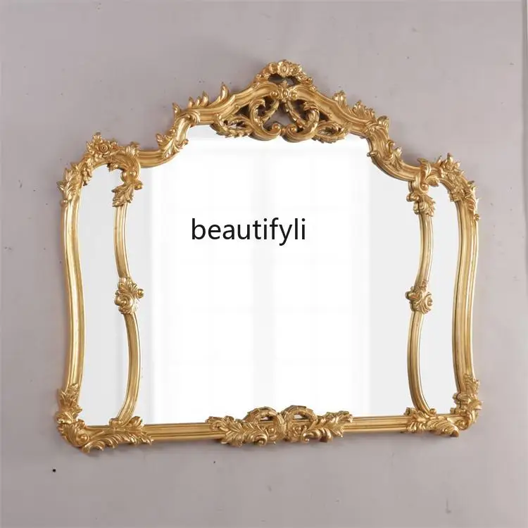 

Bathroom, vanity mirror, vanity mirror gold French retro European gold foil toilet mirror