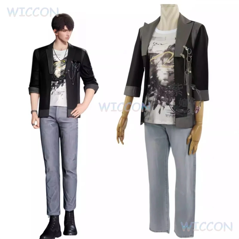 

Game Love And Deepspace Caleb Cosplay Daliy Suit Caleb Cosplay Wig Black Uniform Jeans Adult Women Men Halloween Party Roleplay